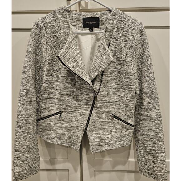 Banana Republic Jacket Women's Size 10 Moto Tweed Asymmetrical Zip Pockets - Picture 2 of 5